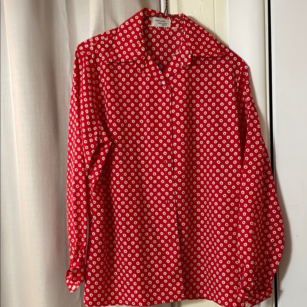 Red Polka Dot Long Sleeve Collar Shirt